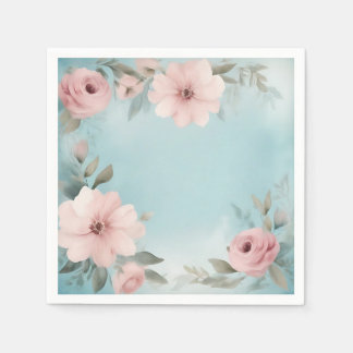Zachte Waterverf Wast in Blauwe en Roze Bloemen Servet