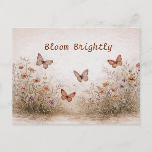 Zachte Waterverf Weide met Wilde Bloemen en Vlinde Briefkaart