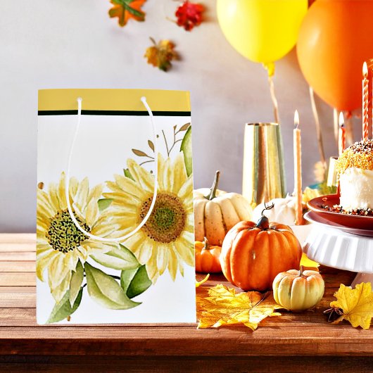 Zachte waterverf zonnebloemen medium cadeauzakje