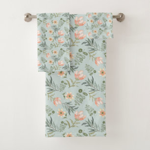 Zachte waterverven bloemen en bladeren Dekdoekset Bad Handdoek