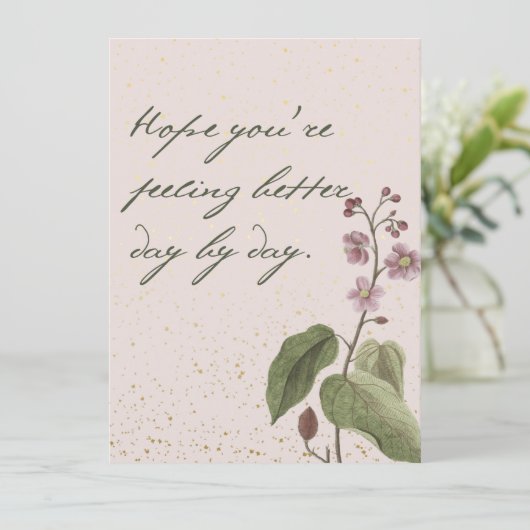 Zachte wazige roze en goudbloemen met bericht (Staand voorkant)