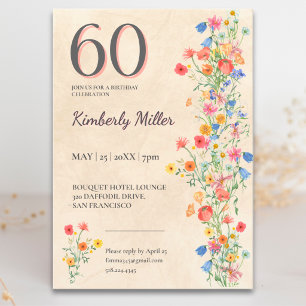 Zachte Wilde Bloem 60e Verjaardag Elegant Feest Kaart