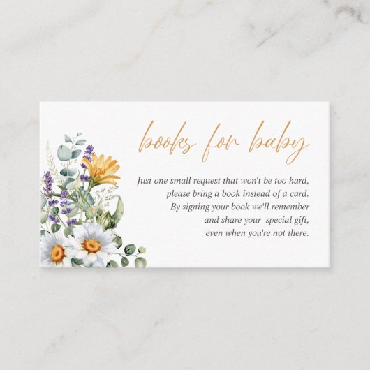 Zachte wilde bloemen, verzoek om BABY SHOWER BOEKE Informatiekaartje (Voorkant)