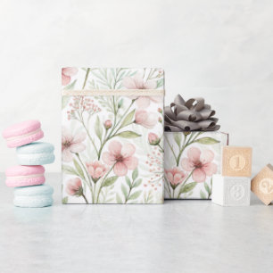 Zachte Wildflower Print Blush & Jade Waterverf Cadeaupapier