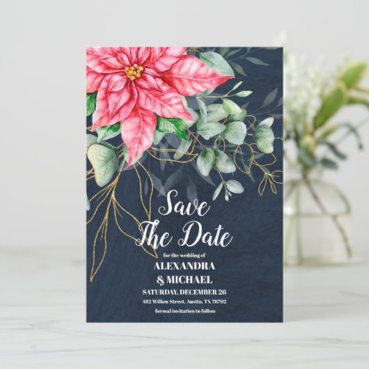 Zachte Winter Berry-kerstbruiloft Save The Date (Staand voorkant)