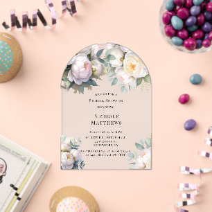 Zachte Witte Pioen met Eucalyptus Bachelorette Acryl Uitnodigingen