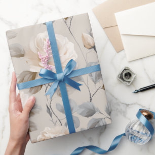 Zachte Witte Roos Beige Bloemmotief Cadeaupapier