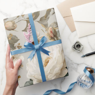 Zachte Witte Roos Beige Bloemmotief Cadeaupapier