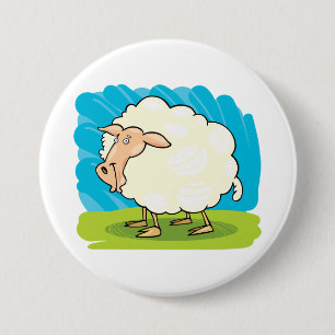 Zachte witte schapen op gras ronde button 7,6 cm