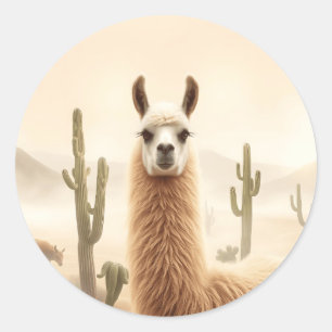 Zachte Zandlama met Cactus Flow Ronde Sticker