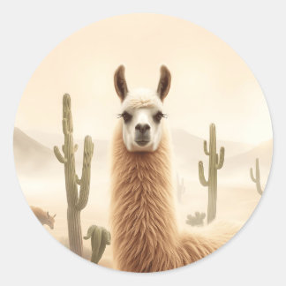 Zachte Zandlama met Cactus Flow Ronde Sticker