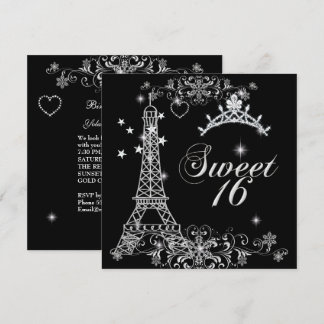 Zachte Zestien 16 Zwart Zilver Glitter Eiffeltoren Kaart