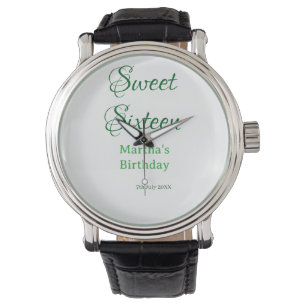 Zachte Zestien groene naam datum kalligrafie boho Horloge