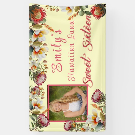 Zachte Zestien Hawaiiaans Feest Tropische Bloemen Spandoek (Verticaal)