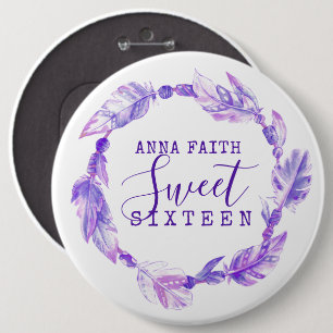 Zachte zestien paarse veren waterverf ronde button 6,0 cm
