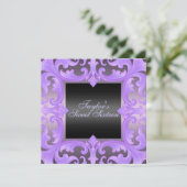 Zachte Zestien Purple Damask Verjaardagsuitnodigin Kaart (Staand voorkant)