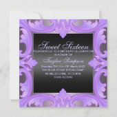 Zachte Zestien Purple Damask Verjaardagsuitnodigin Kaart (Achterkant)