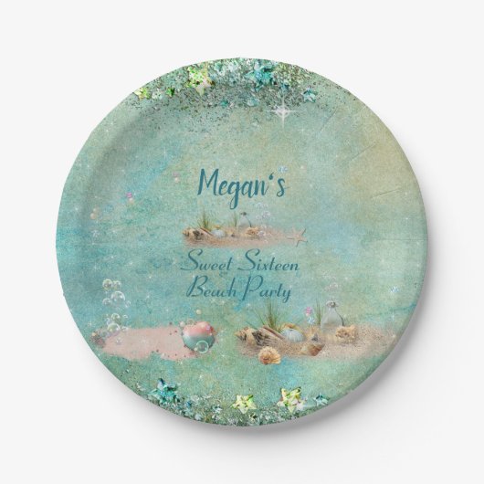 Zachte Zestien Strand Tropische Schelpen & Parels Papieren Bordje (Voorkant)
