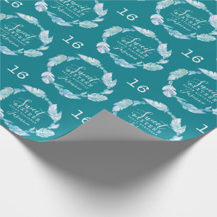 Zachte zestien veren en kralen aqua waterverf cadeaupapier