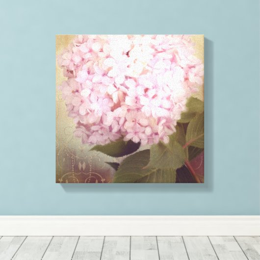 Zachte zomer 2 Zongvogels Roze hydrangea Floral Canvas Afdruk (Insitu (Houten vloer))
