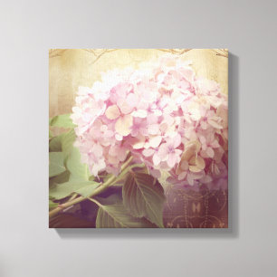 Zachte zomer 2 Zongvogels Roze hydrangeas Canvas Afdruk
