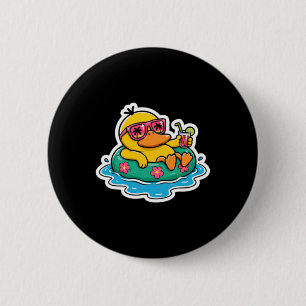 Zachte Zomer Eend Zwembad Drijver Tropische Vakant Ronde Button 5,7 Cm