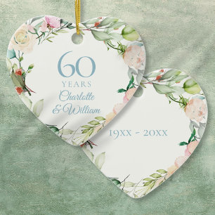 Zachte Zomerrozenkrans 60ste verjaardag Keramisch Ornament