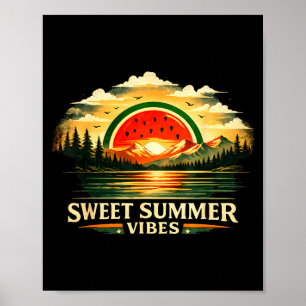 Zachte zomerse vibraties watermeloen zonsondergang poster