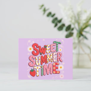 Zachte ZomerTijd Coquette Aardbei Retro Strand  Briefkaart