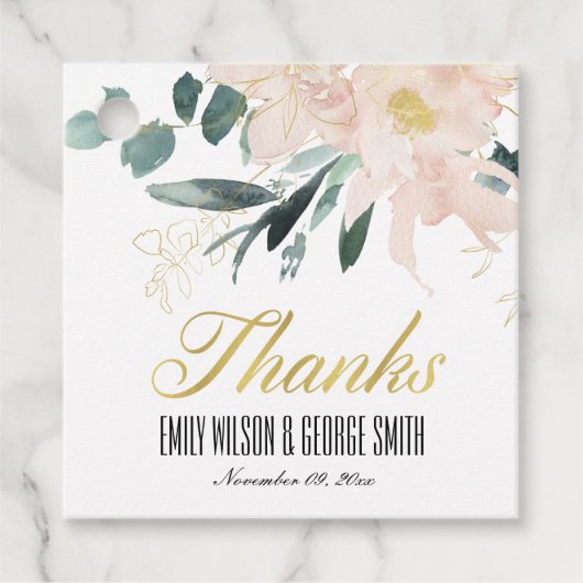 ZACHTE ZWART BLORAAL BUNCH WATERVERF WEDING BEDANK BEDANKJES LABELS (Voorkant)