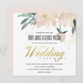 ZACHTE ZWART GOLD FLORAL BUNCH WATERVERF WEDING KAART (Voorkant / Achterkant)