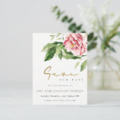 ZACHTE ZWART PEONY FLORAL WATERVERF BEWAREN DE DAT AANKONDIGINGSKAART (Staand voorkant)