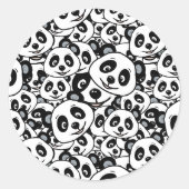 Zachte zwart-wit moderne pandabeerpatroon ronde sticker (Voorkant)