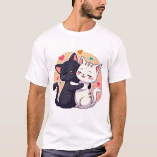 Zachte Zwart-Witte Kattenknuffel Liefde Hartjes T- T-shirt