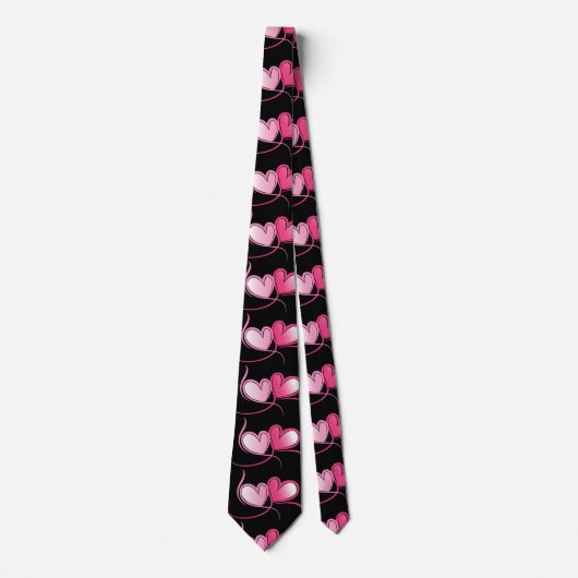 Zachte Zwarte En Roze Hart Patroon Stropdas (Voorkant)