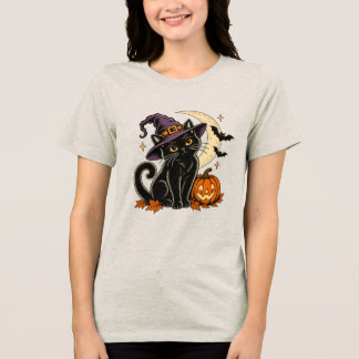 Zachte Zwarte Kat Heks Hoed Halloween Dames T-shir Tri-Blend Shirt