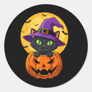 Zachte Zwarte Kat Heksenhoed in Pompoen Vrouwen Ma Ronde Sticker