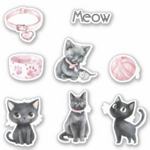 Zachte Zwarte Kat Miauw Halsband Garengaren Sticker