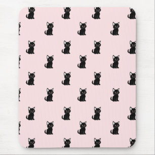 Zachte Zwarte Kat Patroon op Pastel Roze Muismat