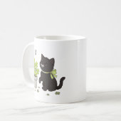 Zachte Zwarte Kitten Knusse Natuur Kat Illustratie Koffiemok (Voorkant links)