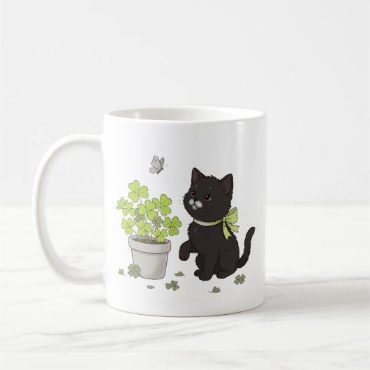 Zachte Zwarte Kitten Knusse Natuur Kat Illustratie Koffiemok (Links)