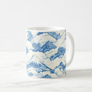 Zachteg blauw aquarel sneeuwberglandschap koffiemok