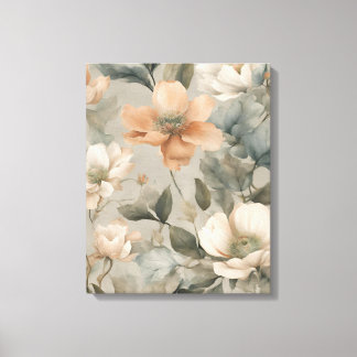 Zachtegroene lichte oranje cottage bloemenprint canvas afdruk