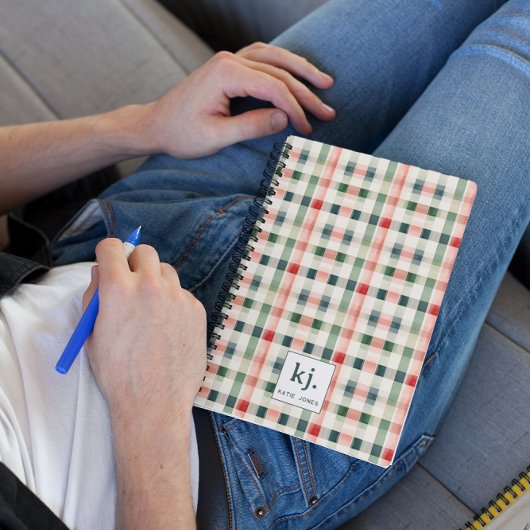 Zachter Evergroen Gingham Monogram Notitieboek