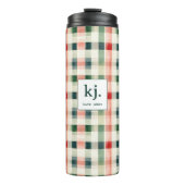 Zachter Evergroen Gingham Monogram Thermosbeker (Voorkant)