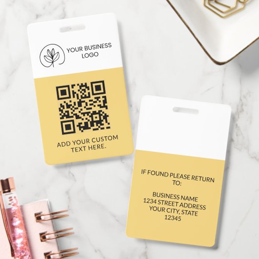 Zachter Geel Event Badge Aangepaste QR-code & Logo (Kantoor)