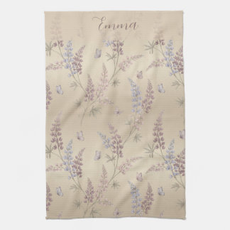 Zachter Pastel Lupine & Vlinderweidepatroon Theedoek