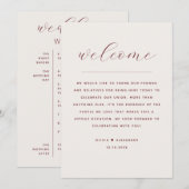 Zachthe Ivoren Script Bruiloftstijdlijn + Welkom Kaart (Voorkant / Achterkant)