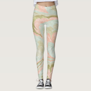 Zachtheid Marmer Wervelend Patroon Mint, Koraal en Leggings
