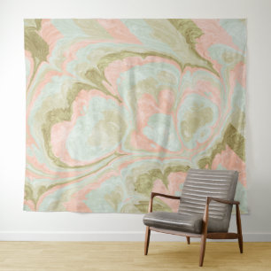 Zachtheid Marmer Wervelend Patroon Mint, Koraal en Wandkleed